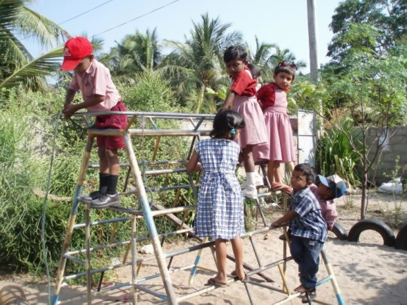 children on climbing frame