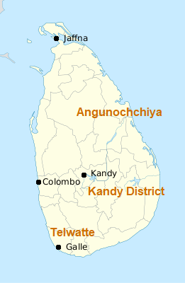 map of Sri Lanka showing location of projects