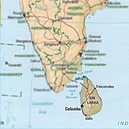 Map showing location of Sri Lanka