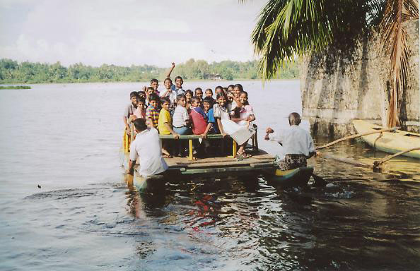 Children's talk shop on boat